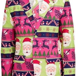 Men’s Christmas Jacket with Santa Print and matching tie